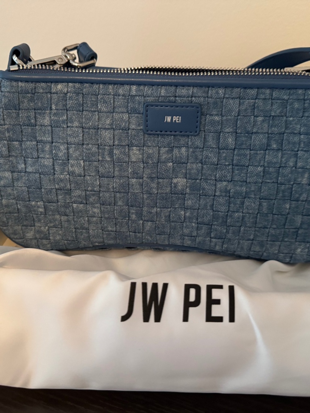 JW PEI Eva Shoulder Bag – Blue Denim Weave 💙